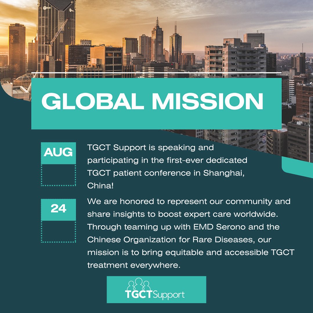 TGCTSupportorg's tweet photo. It is our global mission to ensure patients have access to up-to-date information &amp; care w/o geographical barriers. We are honored to attend the 1st TGCT patient conference August 24 in China with Chinese Organization of Rare Diseases and EMD Serono. 

#TGCTStrong #AccessForAll https://t.co/WglwxZ74A0