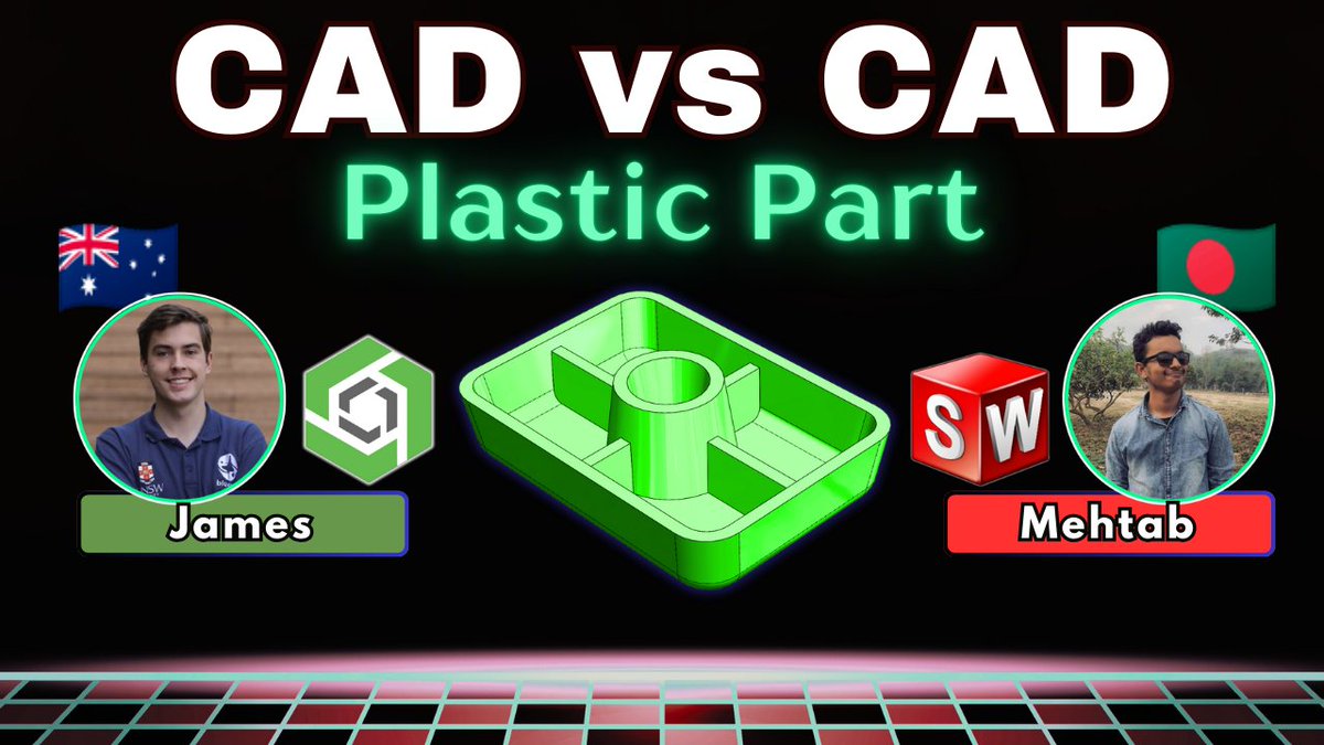 Epic CAD vs CAD Touranment Highlight! youtube.com/watch?v=ZyuUBp…

Onshape vs SOLIDWORKS on a Plastic Injection Molded Part!

#CAD #esports #tournamnet #speedmodeling #solidworks #onshape #plastic #injection #mold #design #toby #corey