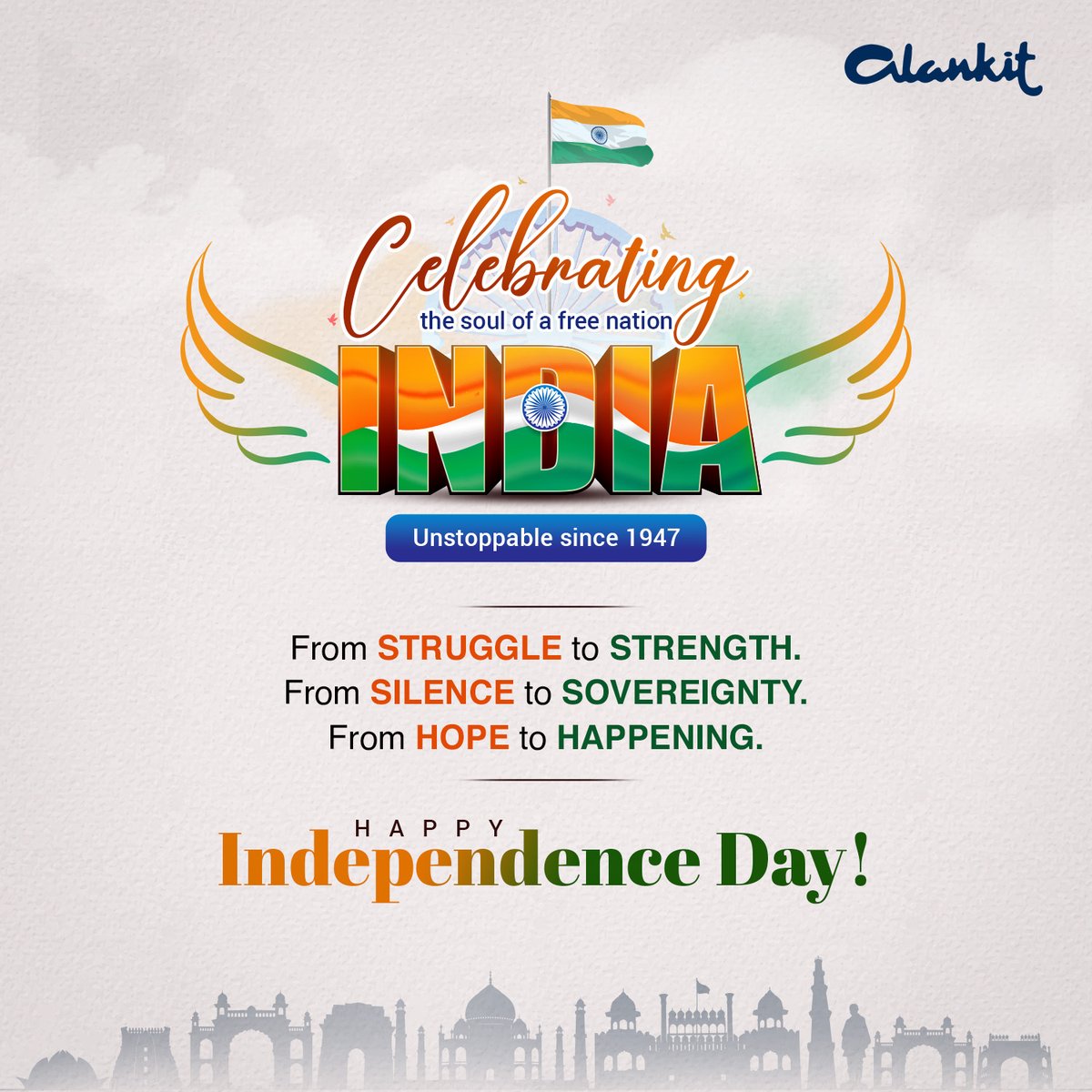 Alankit_Global's tweet photo. Every milestone we celebrate today was once a distant dream. Let’s honor the courage that shaped our freedom and the spirit that keeps us moving forward this Independence Day.
.
.
#IndependenceDay #AlankitGlobal #IndiaUnstoppable #FreedomSpirit #ProudIndian https://t.co/HNOGo1JDhi