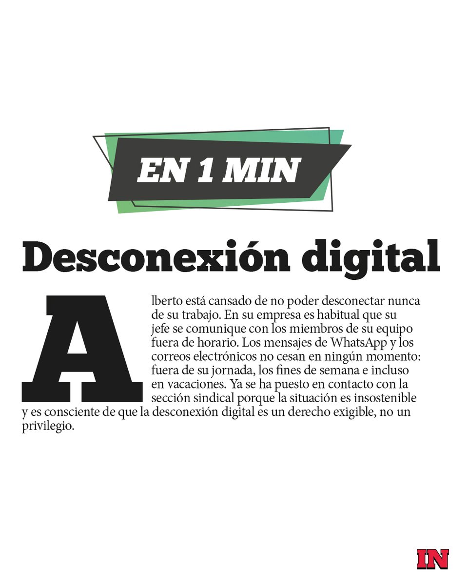 InItinere_es's tweet photo. ▶️ #En1Minuto: Desconexión digital

“Alberto está cansado de no poder desconectar nunca de su trabajo.”

🔗 ¡Lee el último número de la revista aquí!  https://t.co/XWWoLz24g1 https://t.co/S5dS06wqGl