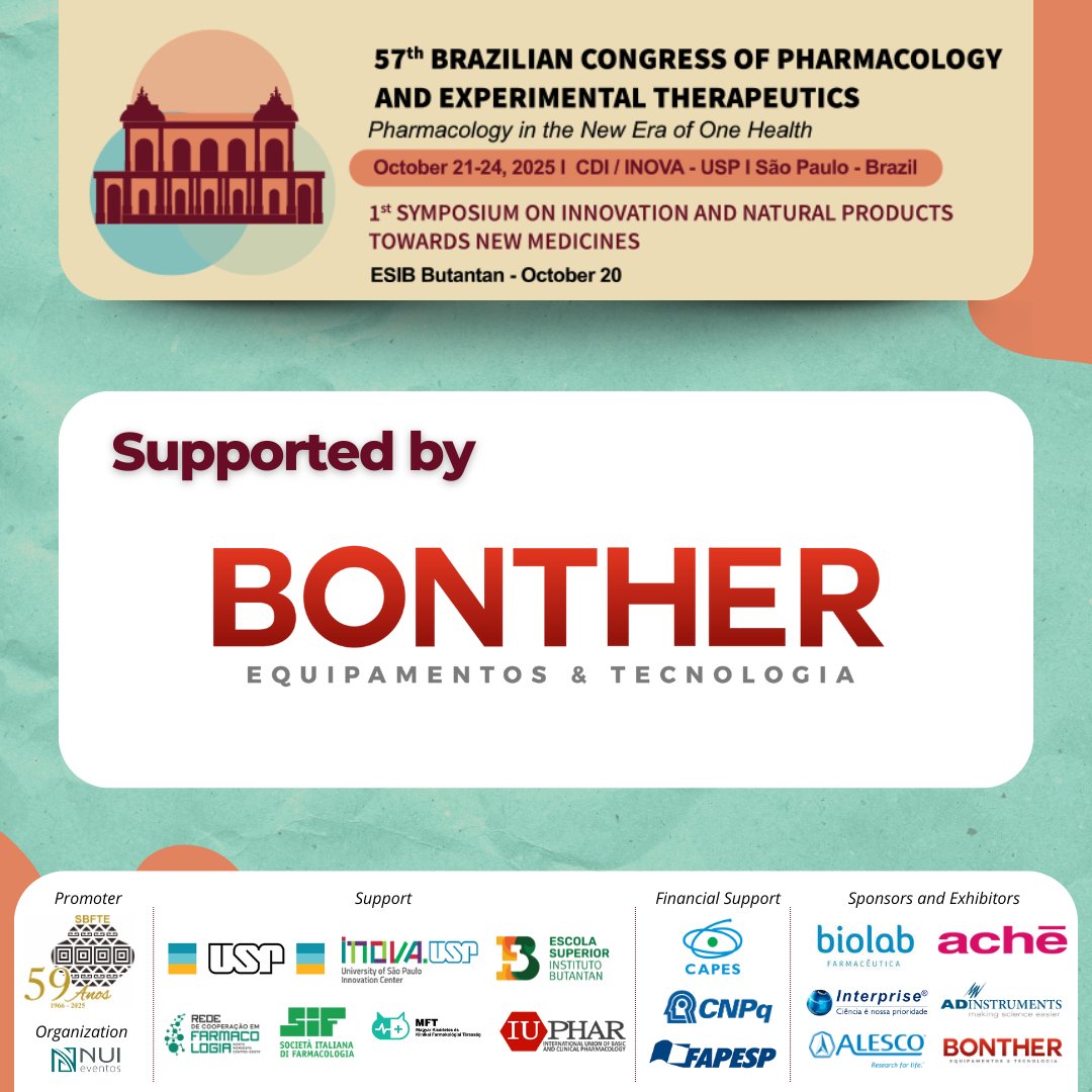 Parceria com a Bonther no 57th Brazilian Congress of Pharmacology and Experimental Therapeutics  

Para saber mais, acesse: sbfte.org.br/parceria-com-a…