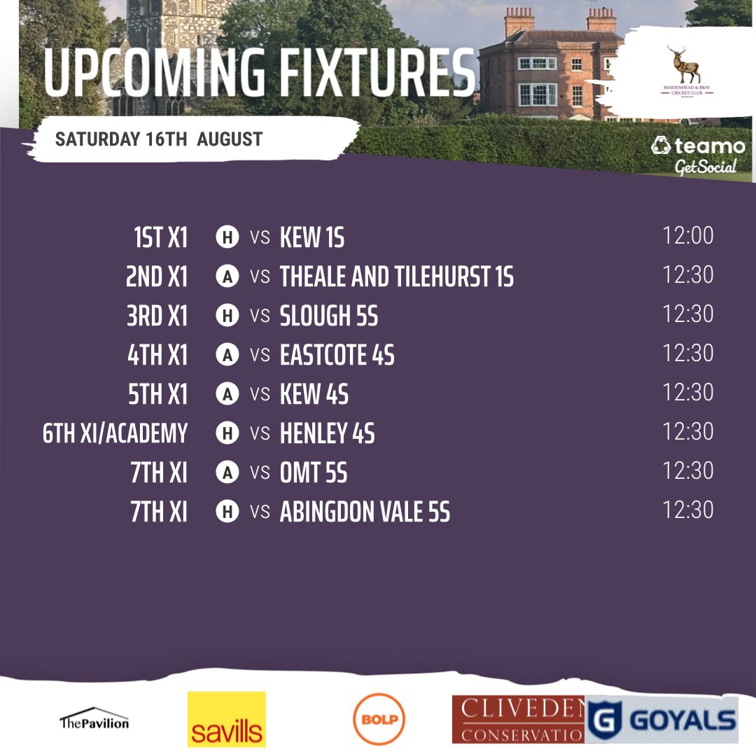 Maidenhead & Bray CC (@mandbcc) on Twitter photo 8 sides out again this week.  Amazing turn out by the players, and thank you to <a href="/OMTCricketClub/">OMT Cricket Club</a> and <a href="/AbingdonValeCC/">Abingdon Vale CC</a> for providing opposition for the friendlies.
(Yes, we know there are two 7s listed - they are equal in every way! ๐ )
#GetTheGameOn 8 sides out again this week.  Amazing turn out by the players, and thank you to <a href="/OMTCricketClub/">OMT Cricket Club</a> and <a href="/AbingdonValeCC/">Abingdon Vale CC</a> for providing opposition for the friendlies.
(Yes, we know there are two 7s listed - they are equal in every way! ๐ )
#GetTheGameOn