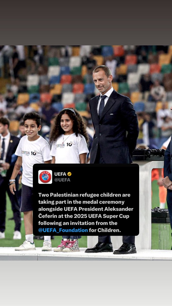 “Stop killing children. Stop killing civilians.” ⚽️ 

The Union of European Football Associations (UEFA) before the start of the UEFA Super Cup match between Paris Saint-Germain and Tottenham.