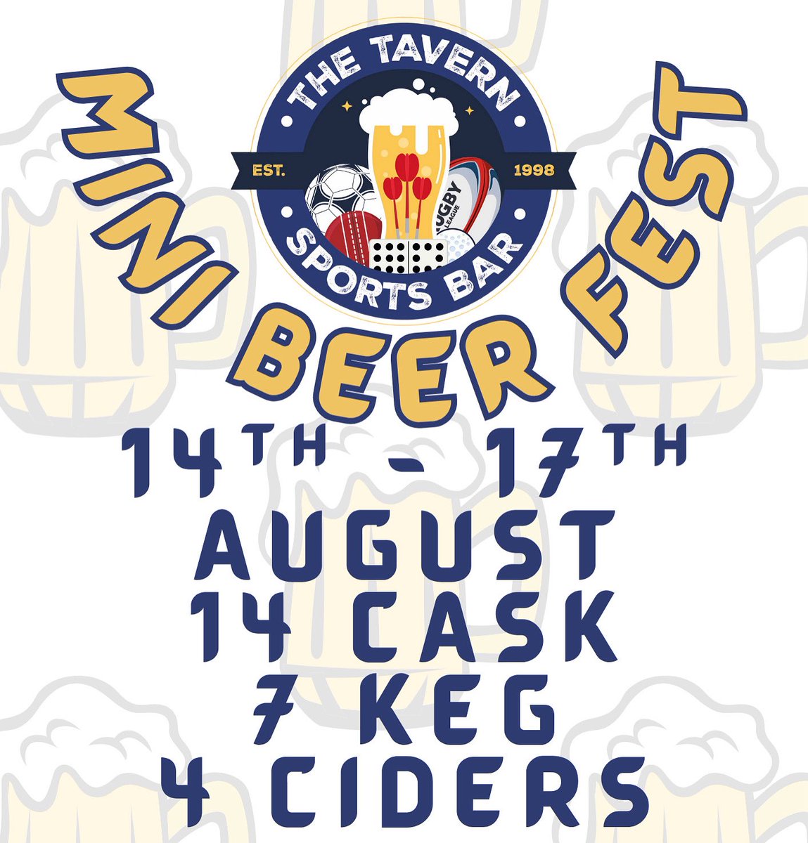 Tavern25's tweet photo. Open from 3pm today, 2pm tomorrow and 12 Saturday & Sunday π
Get down and support our mini beer fest
#TheTavern #RealAle #CraftBeer #RealCiders https://t.co/kPhHU9seA4