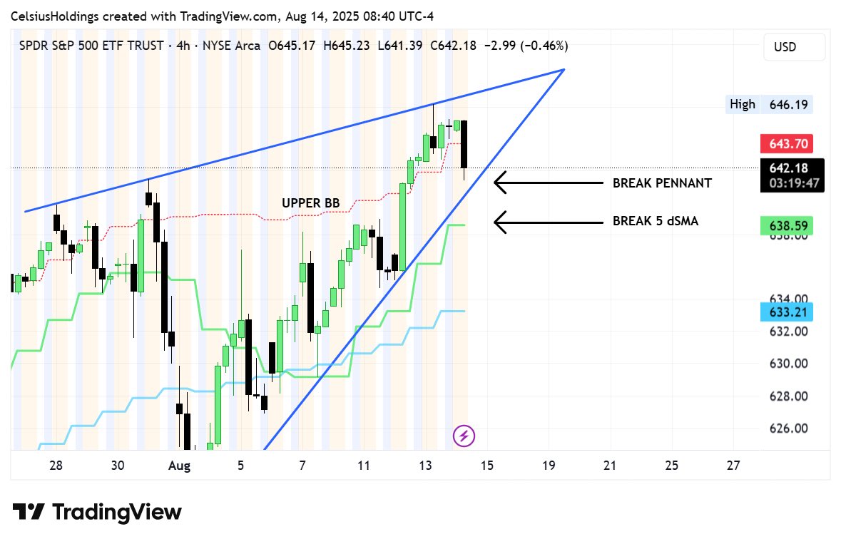 $SPY Swing Short Setup 

My criteria for initiating a swing short today:

1️⃣ Break below pennant support
2️⃣ Break below 5d SMA

Both must trigger before entry. 

$SPX $QQQ $IWM $DIA