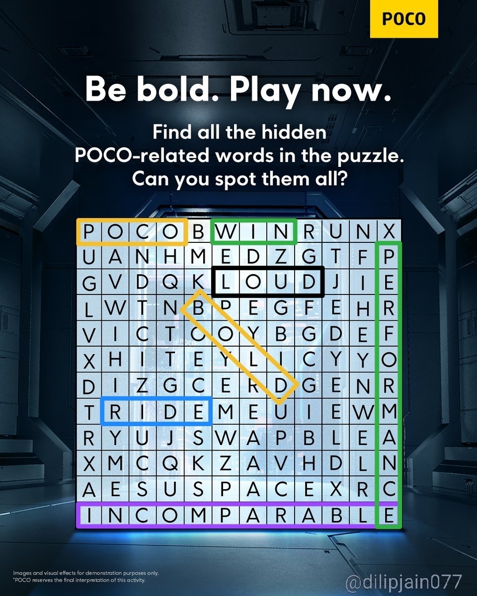 dilipjain077's tweet photo. POCO Word Hunt - Cracked 🔍💥
The hunt is over, and here’s what i have found hiding in plain sight:👇
✨ POCO
✨ WIN
✨ BOLD
✨ RIDE
✨ LOUD
✨ PERFORMANCE
✨ INCOMPARABLE
From riding bold to winning loud - every word screams #POCOPower🔥
#POCOCarnival #RideBoldWinLoud https://t.co/g2TSUhK3eI