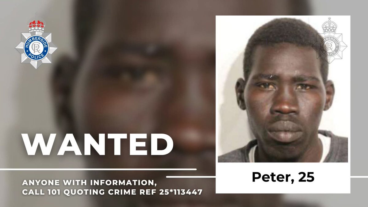 🚨 URGENT APPEAL: SEXUAL PREDATOR ON THE LOOSE IN HULL

Police are appealing for help to locate 25-year-old Peter Luka as he is wanted in connection with two reports of rape in Hull on Sunday, 10 August 2025 and Wednesday, 13 August 2025.

If you see him, or know where he is,