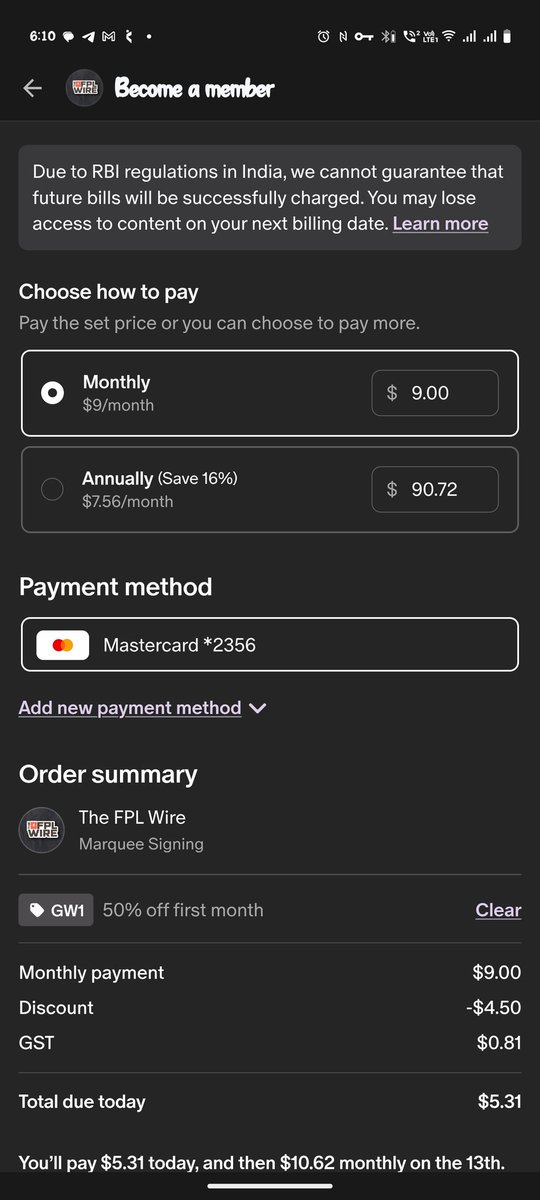 _dasCapital's tweet photo. @TheFPLWire hello guys.. Was looking to join patreon but your page and checkout show different amounts. Any ideas why this might be happening? https://t.co/sGoAtu1kJ8
