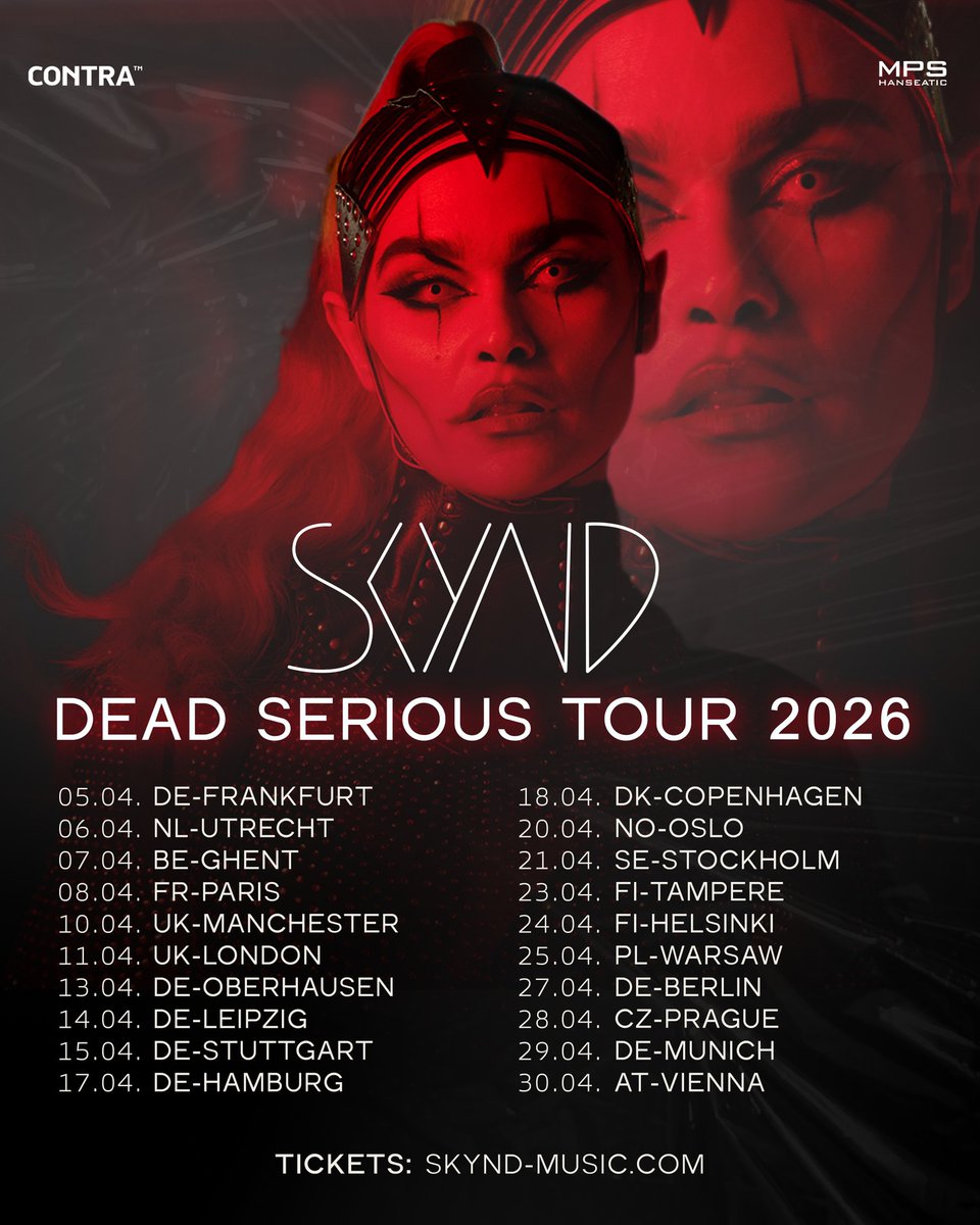 As part of a massive European tour, <a href="/itsSKYND/">SKYND</a> will play shows in Manchester and London next spring!

Tickets for the 'Dead Serious' Tour are on sale now:

gigseekr.com/tour/jqz