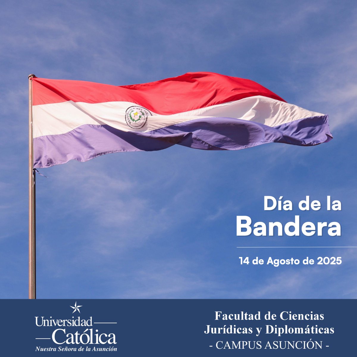 Cada 14 de agosto, celebramos en Paraguay el Día de la Bandera.
Desde la FCJD felicitamos a todos por el Día de la Bandera Paraguaya y rendimos homenaje a este símbolo que nos une como nación.
