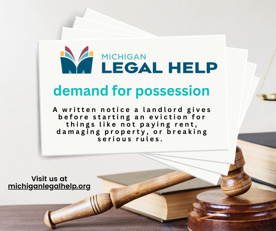 Need to know legal definitions! 🏠
This notice must be given a certain amount of time before the landlord can file in court — and that time depends on the reason for eviction.
Learn more a here: michiganlegalhelp.org/.../eviction-w…...
#KnowYourRights #MichiganLegalHelp