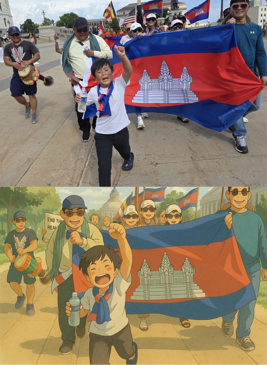 OBvlogs's tweet photo. Peaceful journey, one Khmer, one heart, one hope.
From an 8-year-old boy who loves and supports the country for unity and common future ❤️🇰🇭

March for Peace — One Khmer spirit, one heart, one hope. From an 8-year-old who loves his country and stands for unity, dreaming of a future where all Khmer walk together as one.

#សន្តិភាព #ឯកភាព #កម្ពុជា #Cambodia #Peace #Unity #forthefuturegenerations 

Credited AI Image: Kanika Seng
