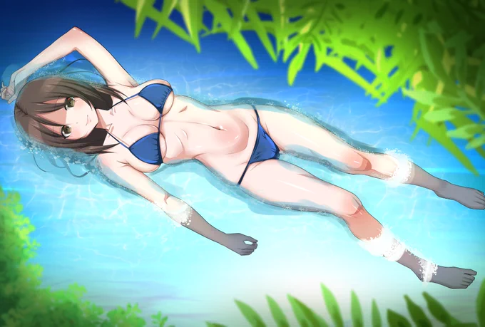 ご依頼作品を納品しましたので公開します ご依頼主さまのうちの子ちゃんの千遥(ちはる)ちゃんを幻想的に描かせていただきました 夏のプール、爽やかで気持ちよさそう( *'艸`)