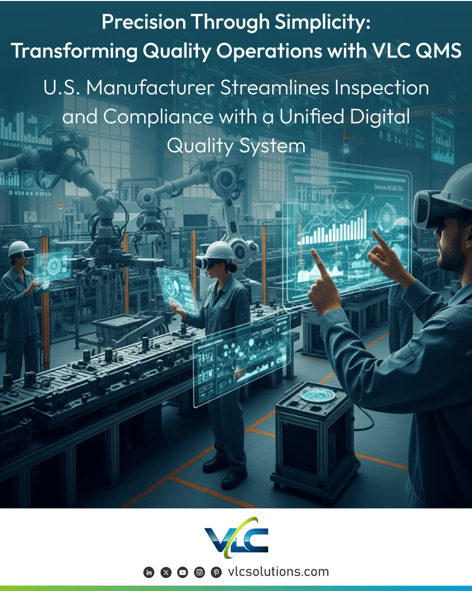 vlcsolutions's tweet image. VLC’s QMS solution improved compliance, reduced defects, and enhanced workflows, leading to faster audits and increased customer trust for a manufacturer.audits more quickly, reduce errors,and increase customer trust.
vlcsolutions.com/vlc-qms-manufa…
#QualityManagement #SmartManufacturing