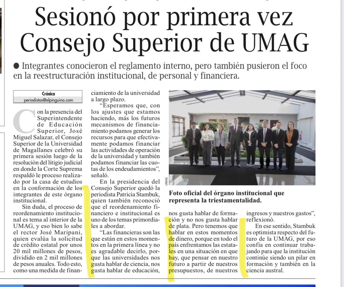 En el difícil camino de las universidades estatales, damos este paso histórico de la triestamentalidad con los nuevos estatutos.Me han encargado la presidencia de este nuevo organismo y emprendemos la tarea con serenidad y convicción de lo que significa para Magallanes