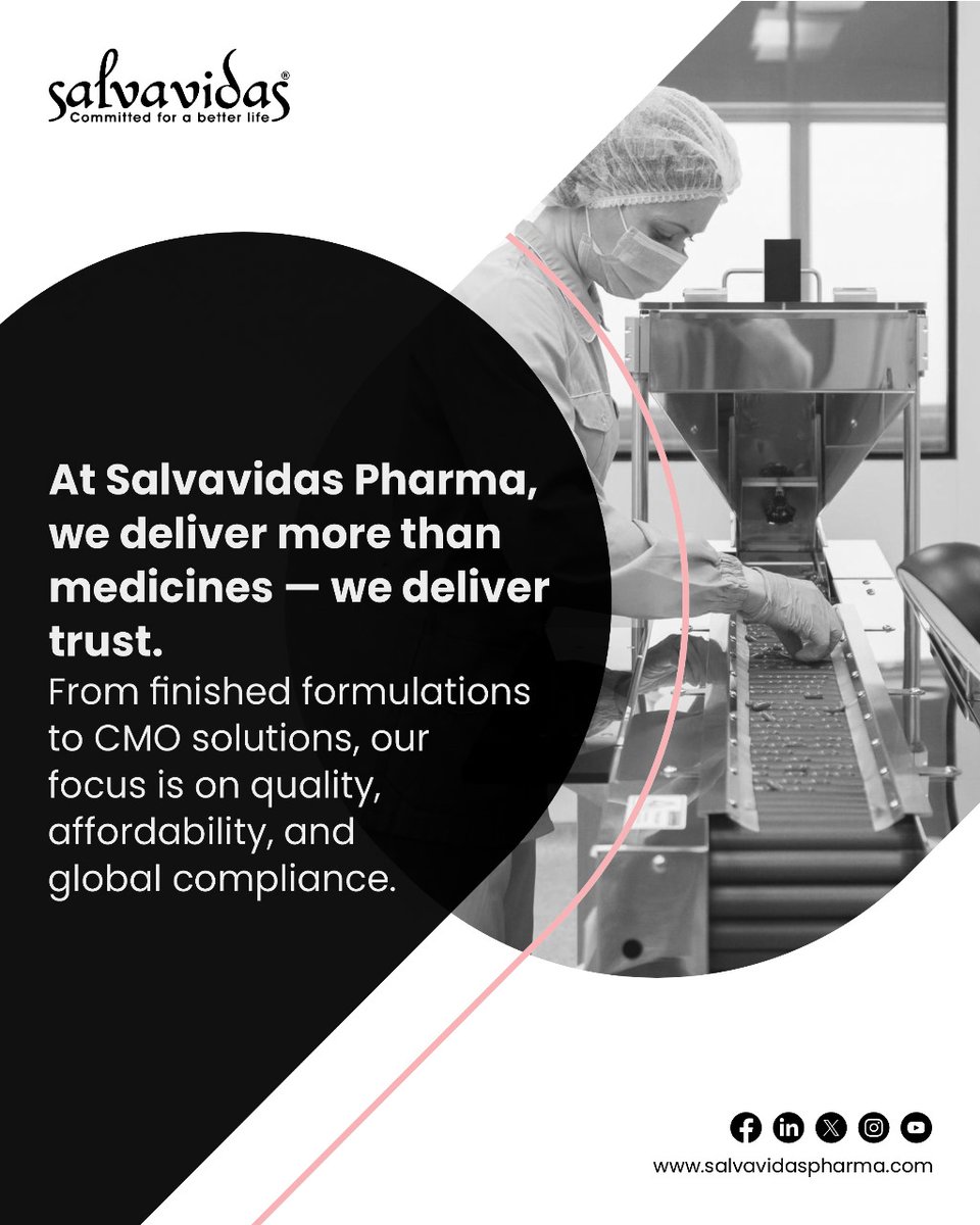 Salvavidasindia's tweet photo. 💊 We don’t just manufacture medicine — we build trust.
Salvavidas Pharma delivers quality, affordability & global compliance.
From formulations to CMO, we’ve got you covered. 🌍🤝
Visit : https://t.co/2sRYmpj9fG
#SalvavidasPharma #TrustedPharma #CMOServices #GlobalHealthcare https://t.co/uWJ93WkewR