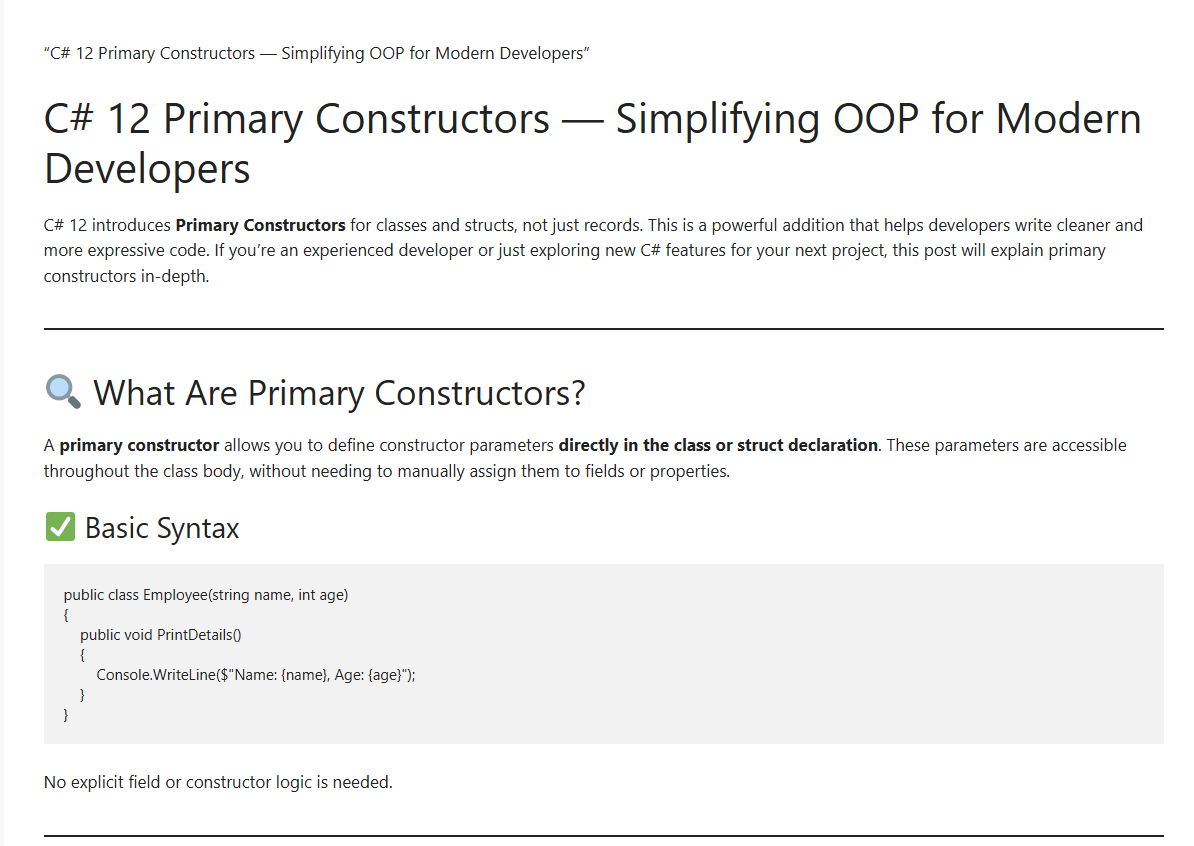 skniraj's tweet photo. Primary Constructors in C# 12

https://t.co/Fk6zl9JWh4 https://t.co/TLkieRALvL