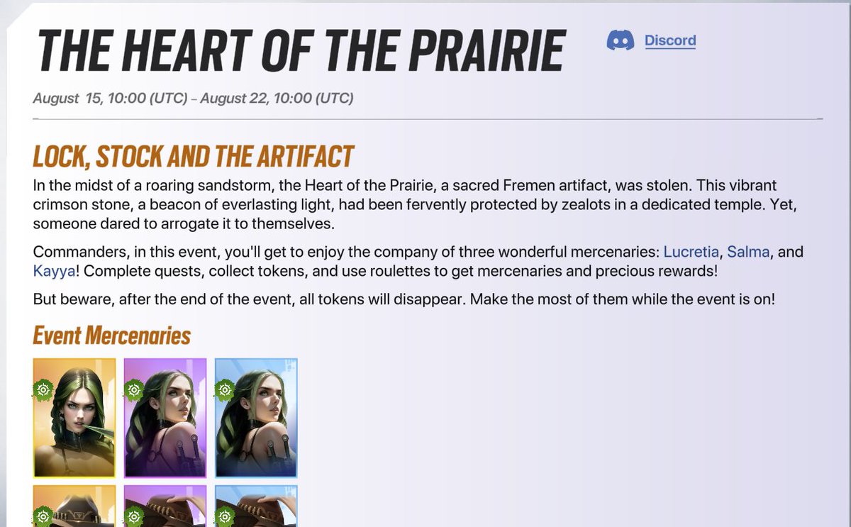 LustGoddess_net's tweet photo. 🌪️ THE HEART OF THE PRAIRIE
Aug 15 10:00 UTC to Aug 22 10:00 UTC

The sacred artifact is missing.
Join Lucretia, Salma and Kayya in Lust Goddess.
Complete quests, collect tokens, spin roulettes for mercenaries and rewards.
Tokens expire after the event. https://t.co/lkQfhMKwe7