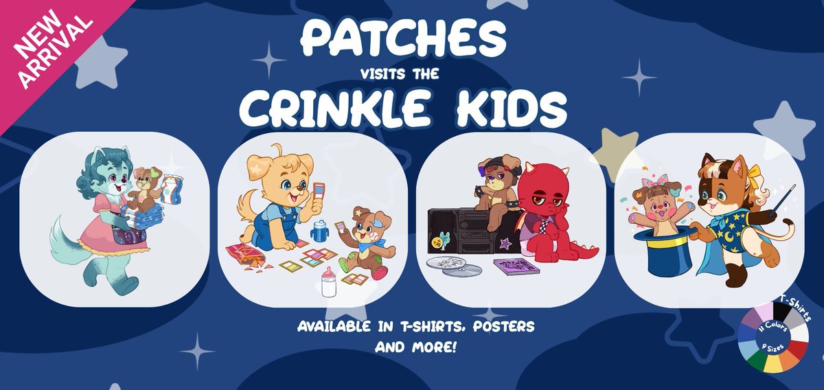 Crinkle Kit (@crinklekit) on Twitter photo ⭐ New collab alert!
We’ve joined forces with <a href="/LilTroublesTCG/">Little Troubles TCG</a> for four brand-new designs featuring our Crinkle Kids hanging out with Patches.
Find them on tees, mugs, posters, and more!
🛒 crinklekit.com/collections/ne…
#CrinkleKit #ABDL #AgePlay #Babyfur ⭐ New collab alert!
We’ve joined forces with <a href="/LilTroublesTCG/">Little Troubles TCG</a> for four brand-new designs featuring our Crinkle Kids hanging out with Patches.
Find them on tees, mugs, posters, and more!
🛒 crinklekit.com/collections/ne…
#CrinkleKit #ABDL #AgePlay #Babyfur