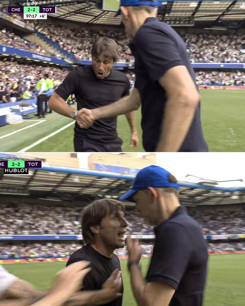 Three years ago today, Antonio Conte and Thomas Tuchel gave us a post-match handshake for the ages 😳