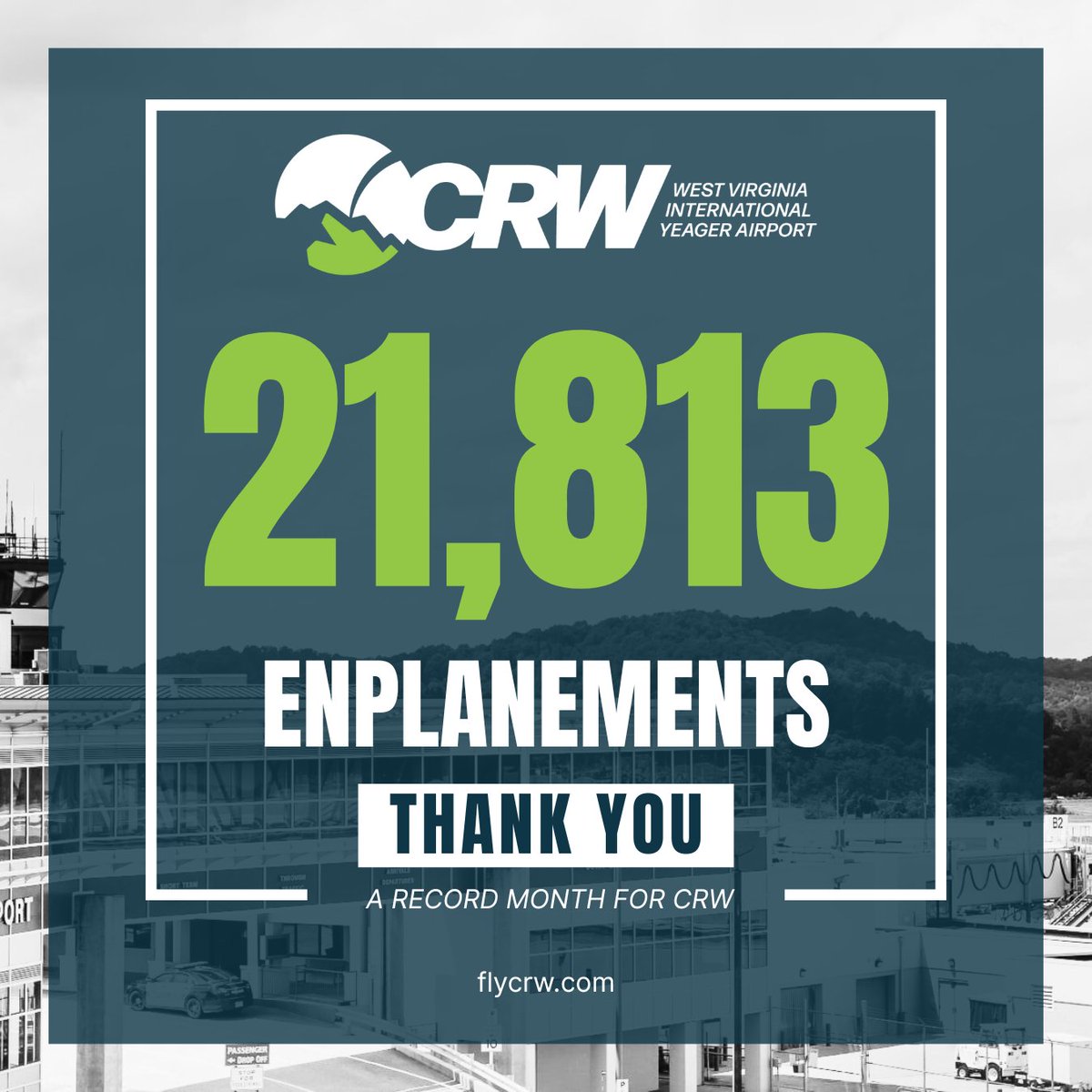 Thank you for flying CRW! ✈️
July 2025 was our busiest month in over a decade — all because you chose to fly local.
It starts at home. 💚