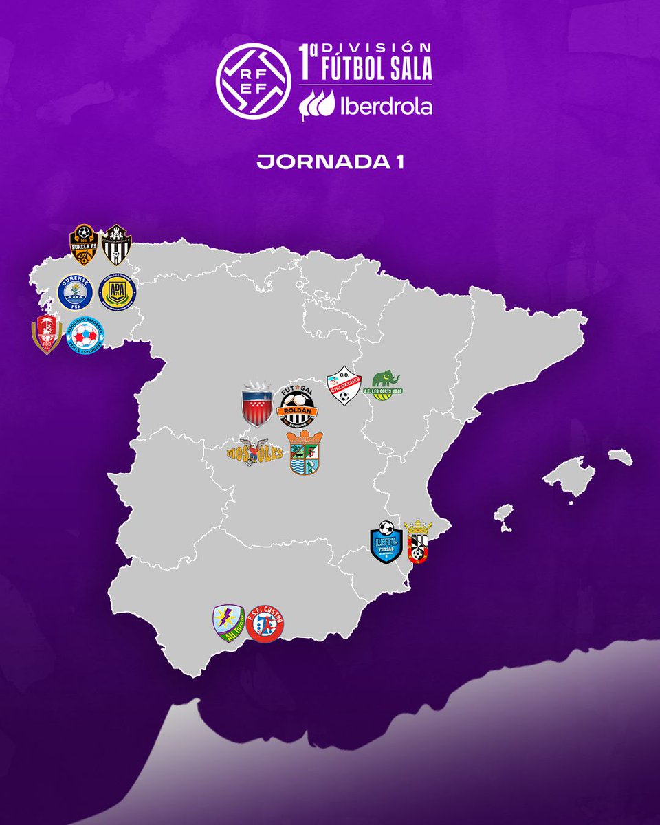 ✈️ Los viajes de #PrimeraIberdrolaFS en la 𝗝𝗼𝗿𝗻𝗮𝗱𝗮 𝟭. 

⚔️ <a href="/burelafs/">Reyco Burela FS</a> - <a href="/TorreblancaFS1/">Melilla Ciudad del Deporte Torreblanca C.F</a> 

⚔️ <a href="/OUontimeFSF/">Ourense Ontime FSF</a> - <a href="/ADAlcorconFSF/">A.D. Alcorcón F.S.F.</a> 

⚔️ <a href="/PoioPescamarfs/">Poio Pescamar FS</a> - AE Penya Esplugues

⚔️ <a href="/futsi_atletico/">Futsi Atlético Navalcarnero</a> - <a href="/RoldanFSF/">STV Roldán FSF</a> 

⚔️ <a href="/FSFMostoles/">MRB MÓSTOLES FSF</a> - <a href="/GuadaFSF/">Guadalcacin FSF</a> 

⚔️ <a href="/CDChiloeches/">CD Chiloeches</a> - <a href="/MamutsLesCorts/">A.E. Les Corts-UBAE</a>

⚔️