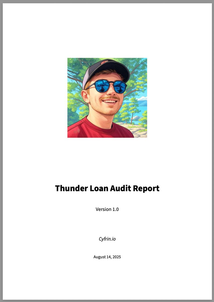 Matt | Mustby.eth (@mustbythemoney) on Twitter photo I did it! The Thunder Loan security review is now complete!
I learned about:
- Lending and borrowing protocols
- Oracles (and manipulation)
- Proxies
- Storage collisions
- Centralization
I'm starting to see the light at the end of the tunnel for this <a href="/CyfrinUpdraft/">Cyfrin Updraft 🟩</a> Security I did it! The Thunder Loan security review is now complete!
I learned about:
- Lending and borrowing protocols
- Oracles (and manipulation)
- Proxies
- Storage collisions
- Centralization
I'm starting to see the light at the end of the tunnel for this <a href="/CyfrinUpdraft/">Cyfrin Updraft 🟩</a> Security