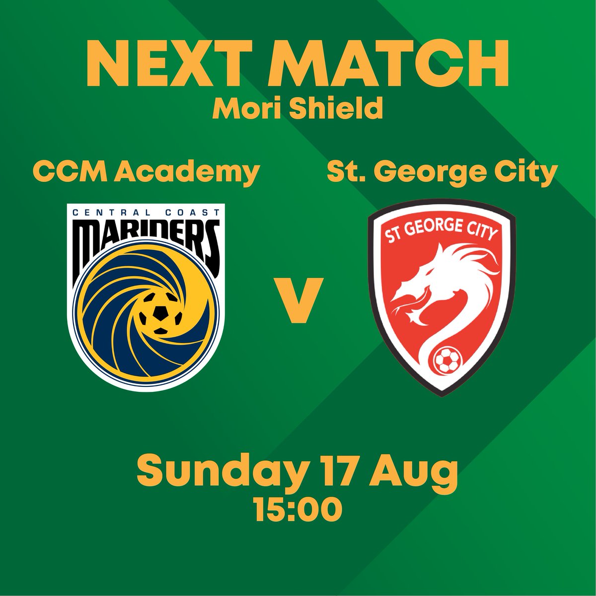 MORI SHIELD
⏩: CCM Academy v St. George City
📅: Sunday 17 August

Can Mariners' Academy extend their run? Or can St. George City claim the shield for the first time in their history