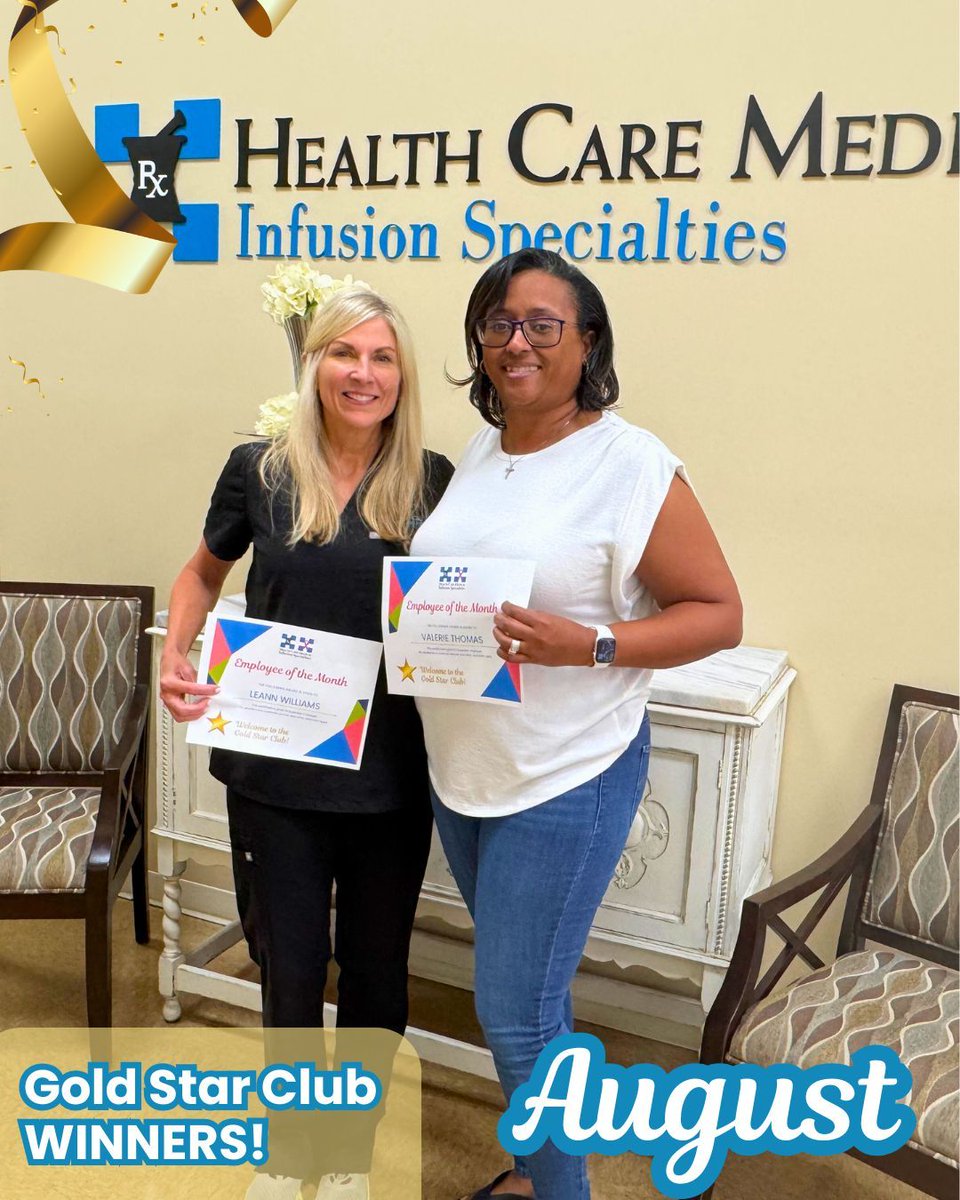 hcminfusion's tweet photo. 🌟 Gold Star Club Employee Spotlight! 🌟 

Join us in celebrating Leann and Valerie, our incredible Gold Star Club Employees of the Month at Health Care Medical Infusion Specialties! 💉✨ 
 
#EmployeeOfTheMonth #HealthCareMedicalInfusionSpecialties #HealthcareHeroes https://t.co/3QASVBOChQ