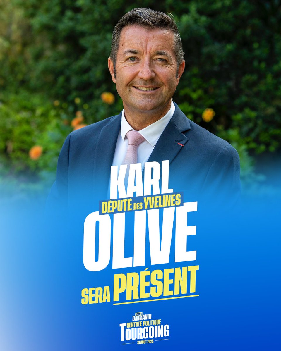 🔴 <a href="/KARLOLIVE/">KARL OLIVE</a>, député des Yvelines, sera présent le 31 août prochain à la rentrée politique de Gérald Darmanin !

Inscrivez-vous ➡️ form.qomon.org/tourcoing3/
