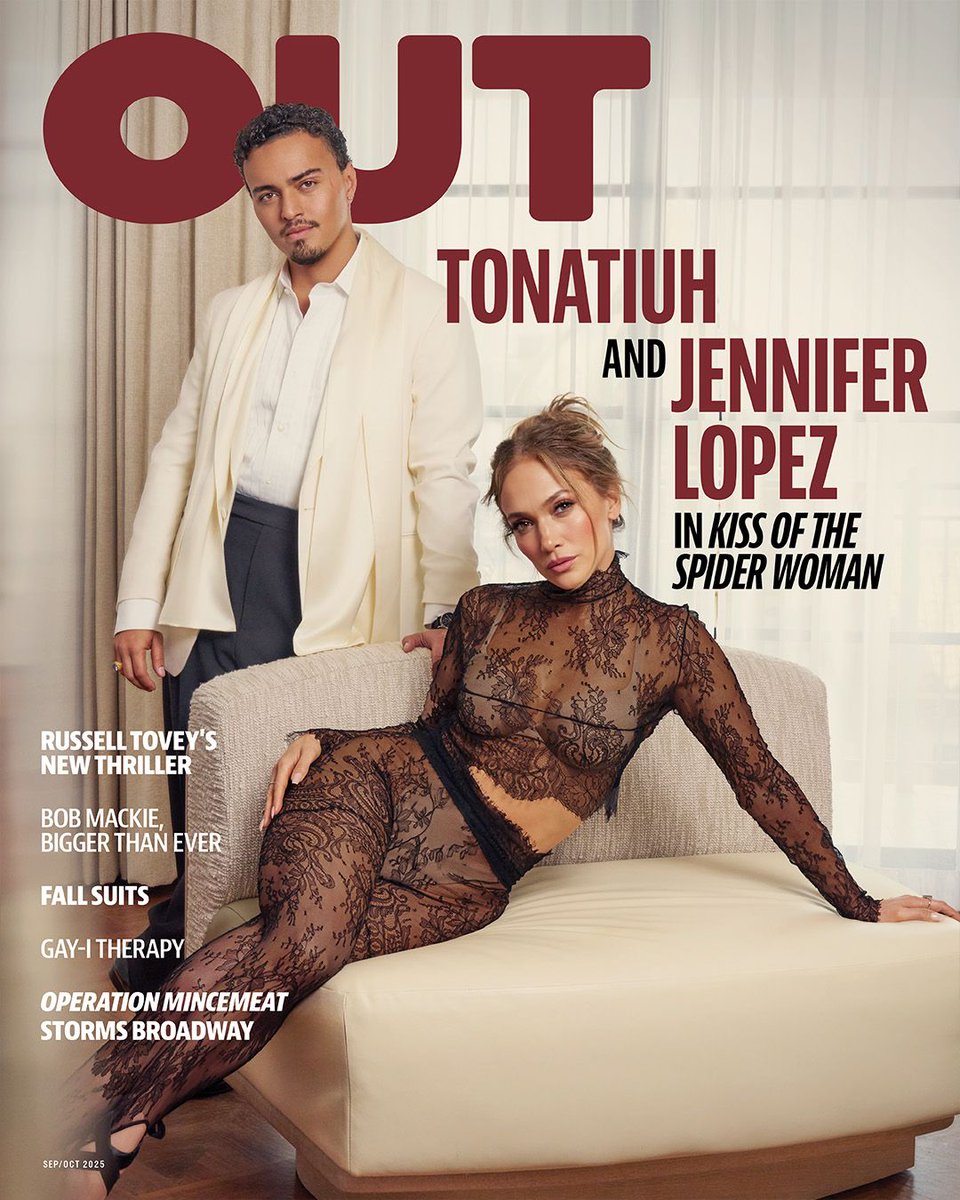 Jennifer Lopez and Tonatiuh grace Out’s Sept/Oct cover, channeling the spirit of ‘Kiss of the Spider Woman’ — a story about survival, desire, and finding freedom in fantasy.

Pucker up💋 and step inside the web of stories <a href="/JLo/">jlo</a> and Tonatiuh are weaving.🕷️
out.com/out-exclusives…