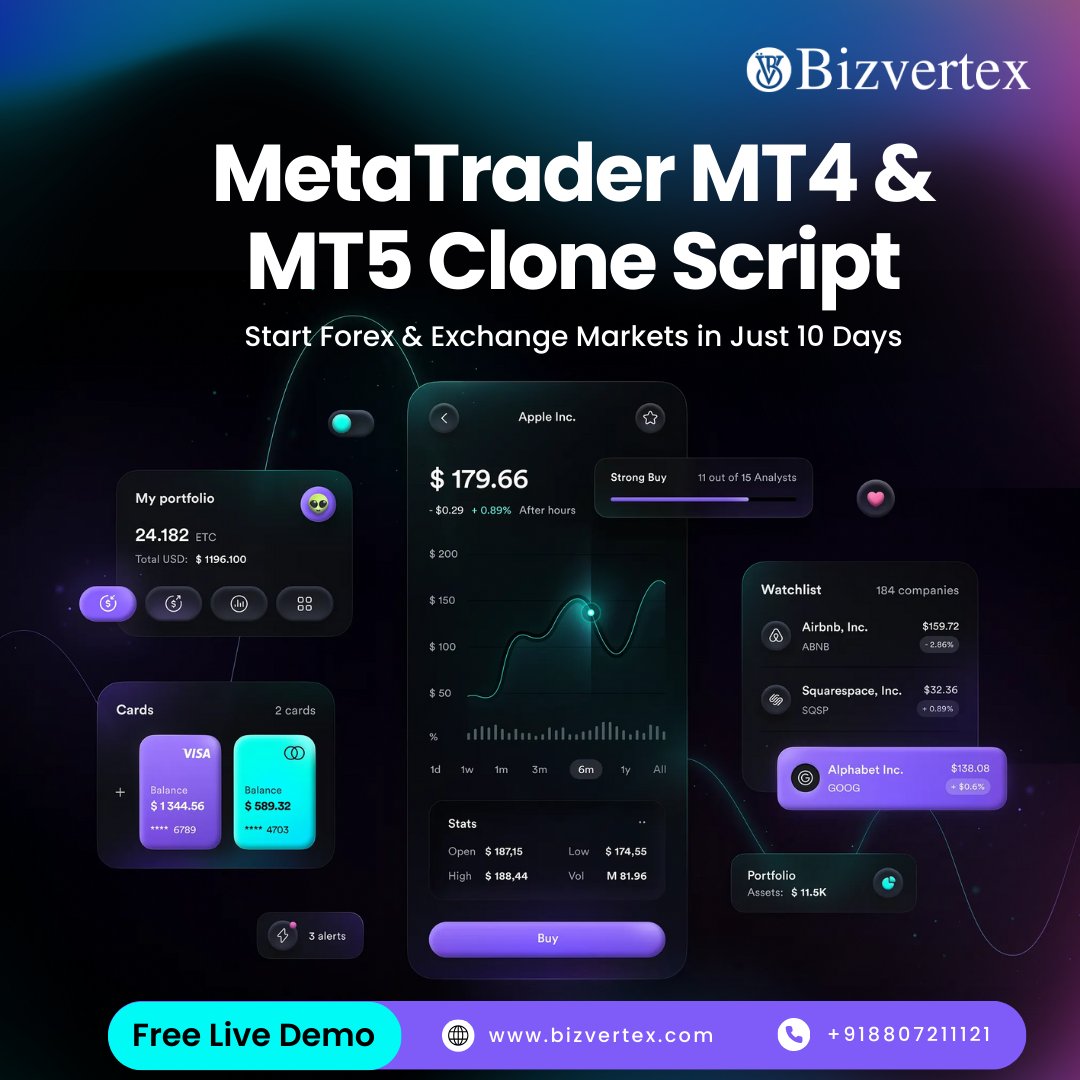 bizvertex's tweet photo. ❌ Building a trading platform from scratch takes months (and big budgets) ✅ Bizvertex’s MT4 &amp; MT5 Metatrader Clone Script gets you live in 10 days!

Free demo - https://t.co/w1YQtzICCt

#MetaTraderClone #MT4Clone #MT5Clone #ForexTrading #ExchangeSoftware #Bizvertex #Forex https://t.co/j0nu1JbGW6