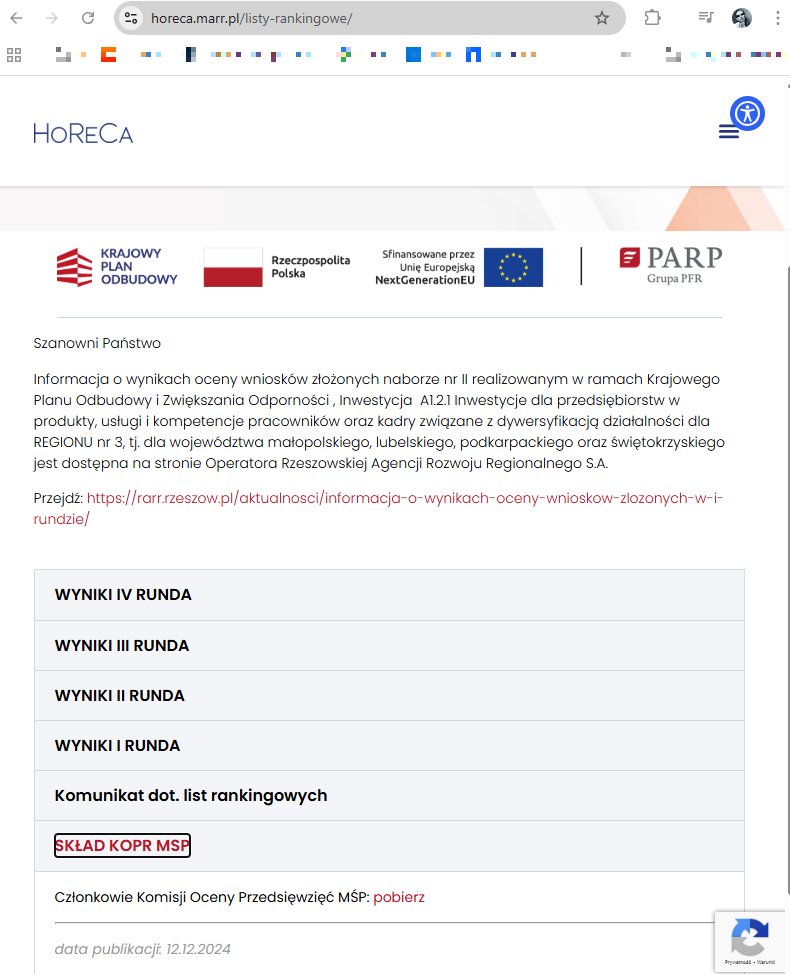 Iwona Janicka 🇵🇱🇪🇺🌳💚🤝⚡📐 (@ifjanicka) on Twitter photo Hmm ciekawe, czy tylko ja widzę, że nie można przejrzeć składu komisji oceny przedsięwzięć dla HoReCa w Małopolskiej Agencji Rozwoju Regionalnego? Jest coś do ukrycia? 😶
Ach nie, pobrać można, ale plik PDF jest pusty :)
horeca.marr.pl/listy-rankingo…
<a href="/parpgovpl/">Polska Agencja Rozwoju Przedsiębiorczości</a> <a href="/MFIPR_GOV_PL/">Ministerstwo Funduszy i Polityki Regionalnej</a> Hmm ciekawe, czy tylko ja widzę, że nie można przejrzeć składu komisji oceny przedsięwzięć dla HoReCa w Małopolskiej Agencji Rozwoju Regionalnego? Jest coś do ukrycia? 😶
Ach nie, pobrać można, ale plik PDF jest pusty :)
horeca.marr.pl/listy-rankingo…
<a href="/parpgovpl/">Polska Agencja Rozwoju Przedsiębiorczości</a> <a href="/MFIPR_GOV_PL/">Ministerstwo Funduszy i Polityki Regionalnej</a>