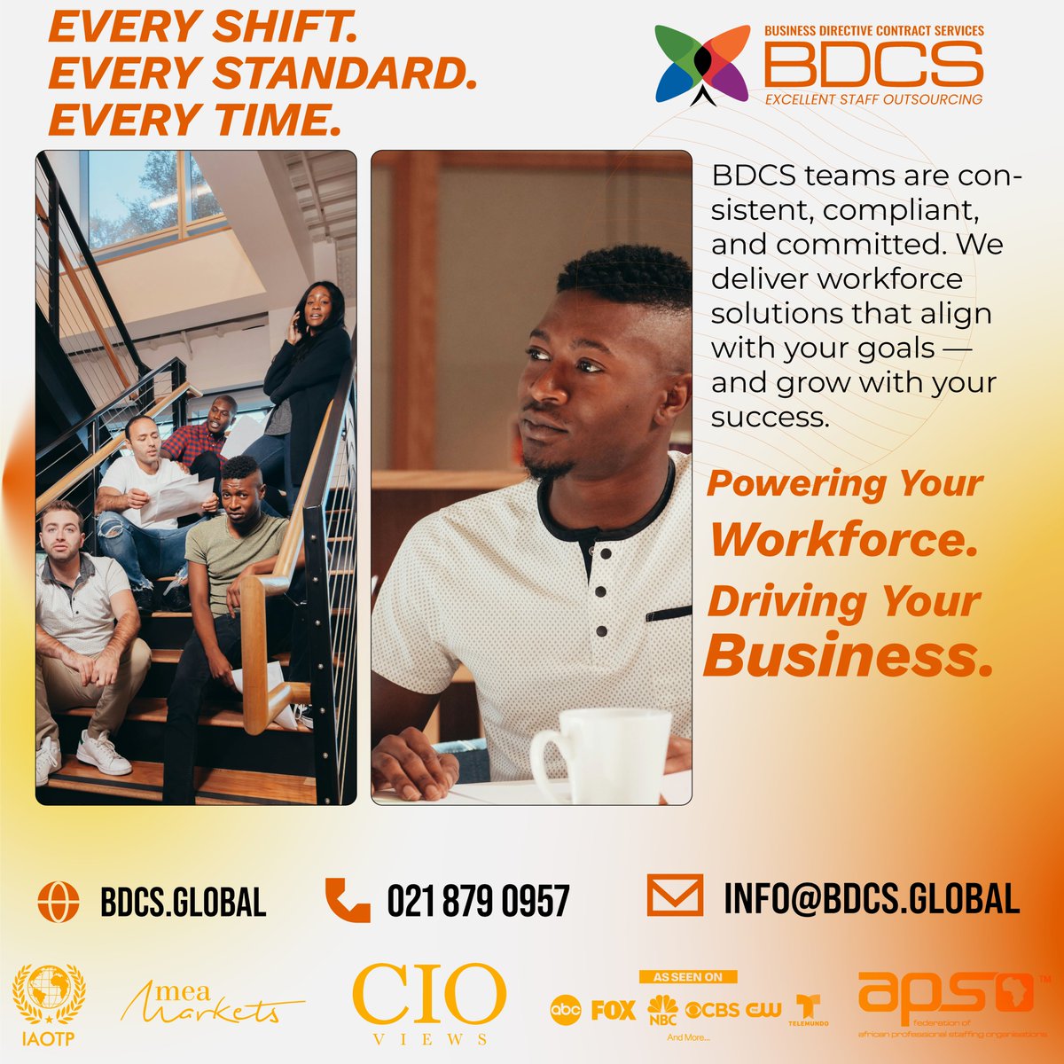 BDCSGlobal1's tweet photo. 📊 Dependable people. Scalable solutions.
#BDCS #ComplianceReady #ShiftSupport #PoweringYourWorkforce
Powering Your Workforce. Driving Your Business. https://t.co/PJoHeJwyG1
