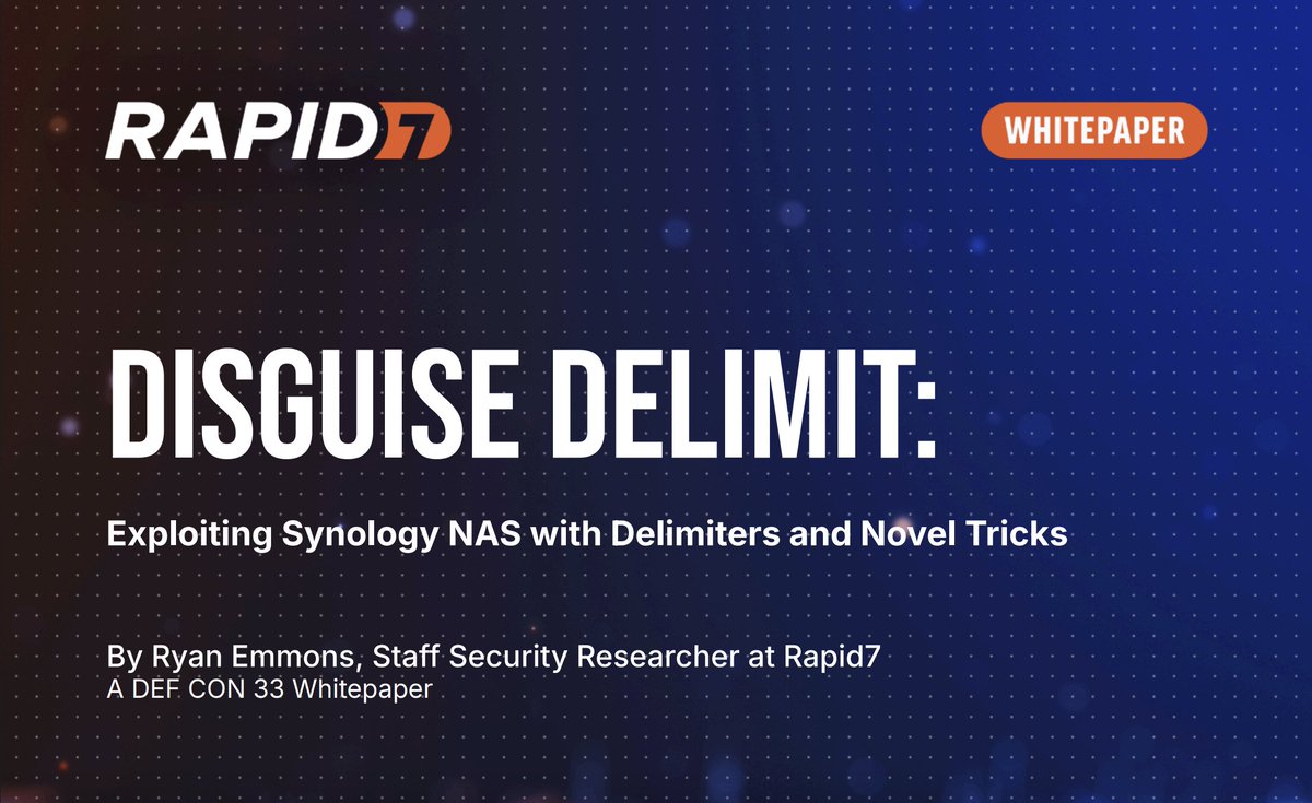 🛜 What happens when the convenience of network-edge NAS devices goes terribly wrong?

Read on via 'DisguiseDelimit', <a href="/the_emmons/">Ryan Emmons</a>' main-stage #DEFCON33 talk-turned-whitepaper on his discovery of a critical Synology NAS vulnerability: r-7.co/4lvMm4q