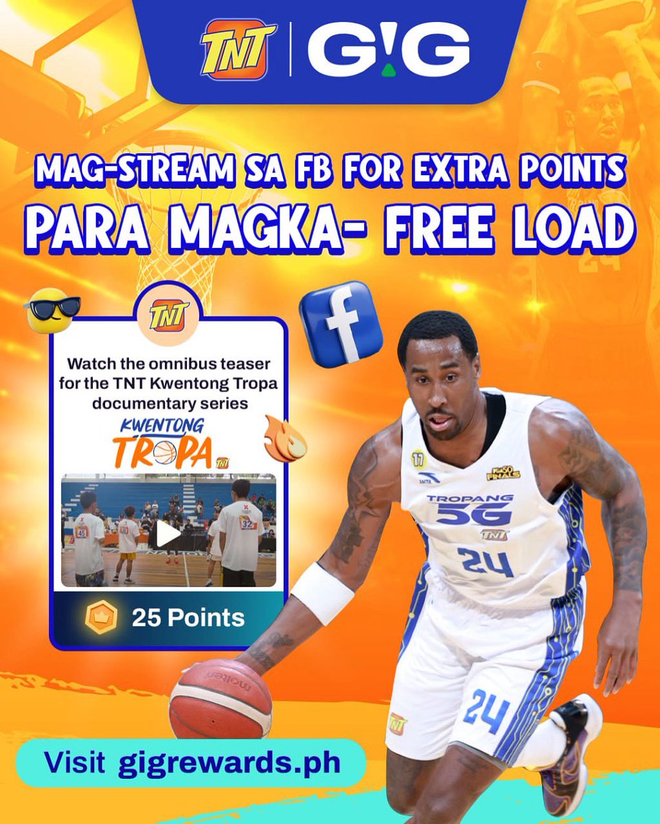 Tapos na ang TNT RHJ on Tour, pero mapapanood mo pa rin ang nationwide journey! 🏀🔥

Sulitin ang kwento at panoorin ang teaser ng #KwentongTropa sa FB via gigrewards.ph para maka-earn ng points na pwede mong i-convert sa TNT load. LFG!