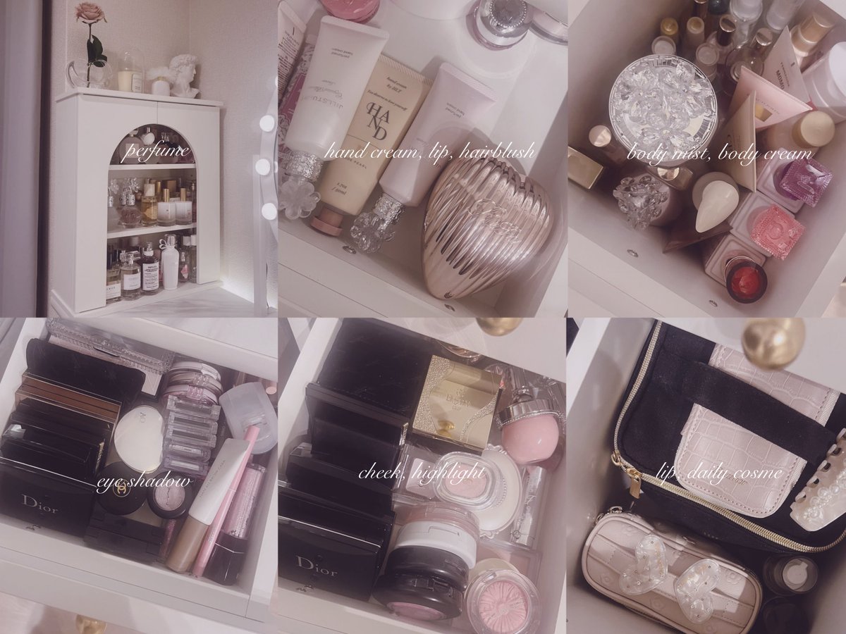 ennui_milk's tweet photo. マシュマロをいただきましたのでドレッサー周りのお写真を🪞
あまり整理できておりませんが…デイリーはこれだけあればOKを詰め込んだポーチを常備しており、時間がある日は色々と選びながらメイクしています🦢🤍 https://t.co/oUjqCRnQnO