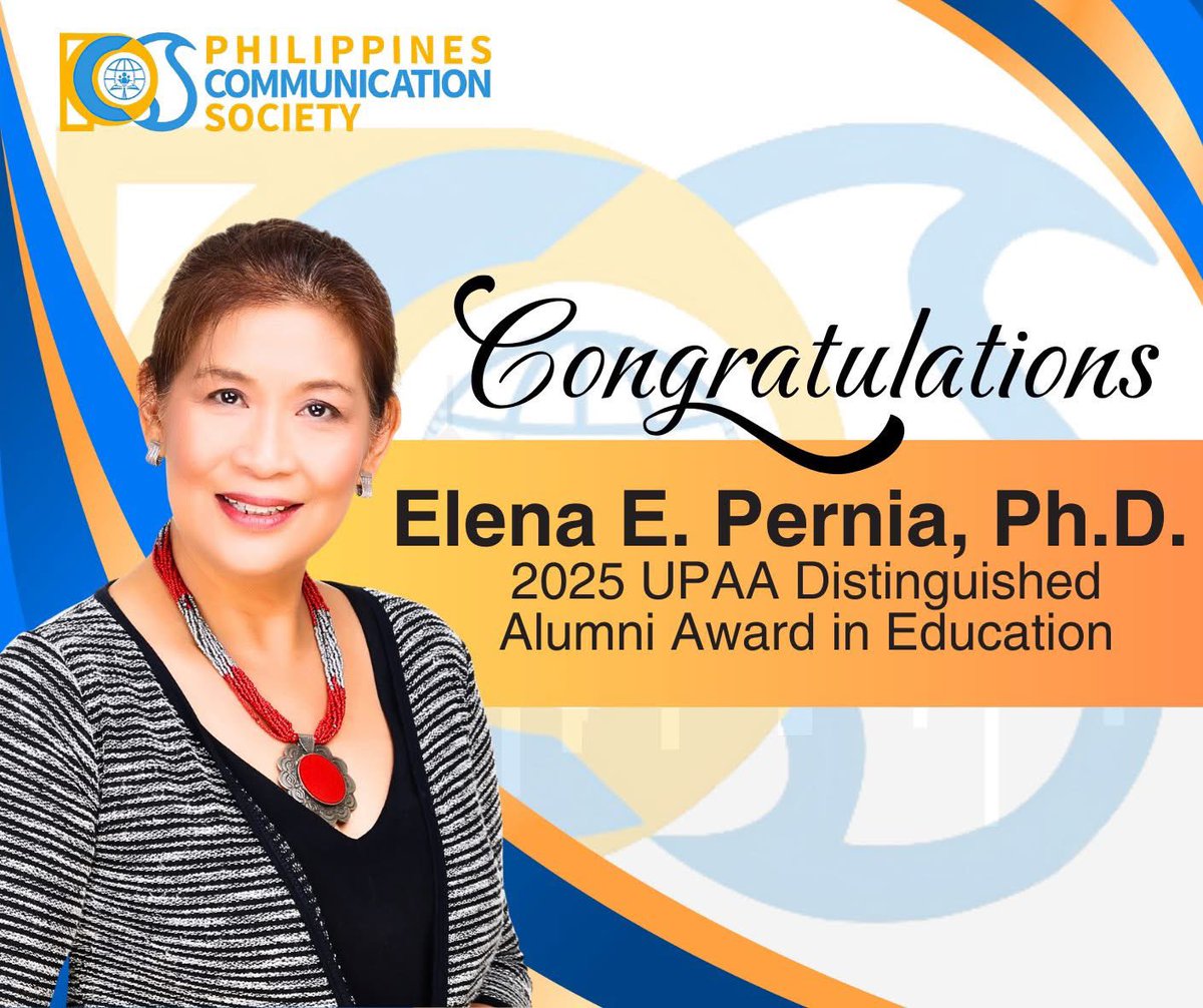 philscomsoc's tweet photo. Elena E. Pernia, Ph.D.: UPAA Distinguished Alumni Award in Education

Congratulations, President Neny! https://t.co/DKalCICtX5