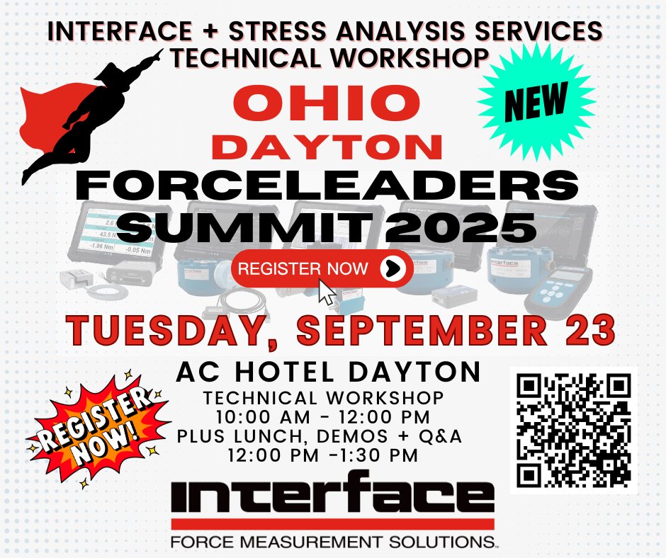 📢📅New ForceLeaders Alert! We are heading to Dayton, OH, on September 23! interfaceforce.com/forceleaders-s… Interface technical seminars focus on advanced force and torque measurement topics. Register.
#loadcells #ForceLeaders #Ohio #Dayton #seminar #techtalk
