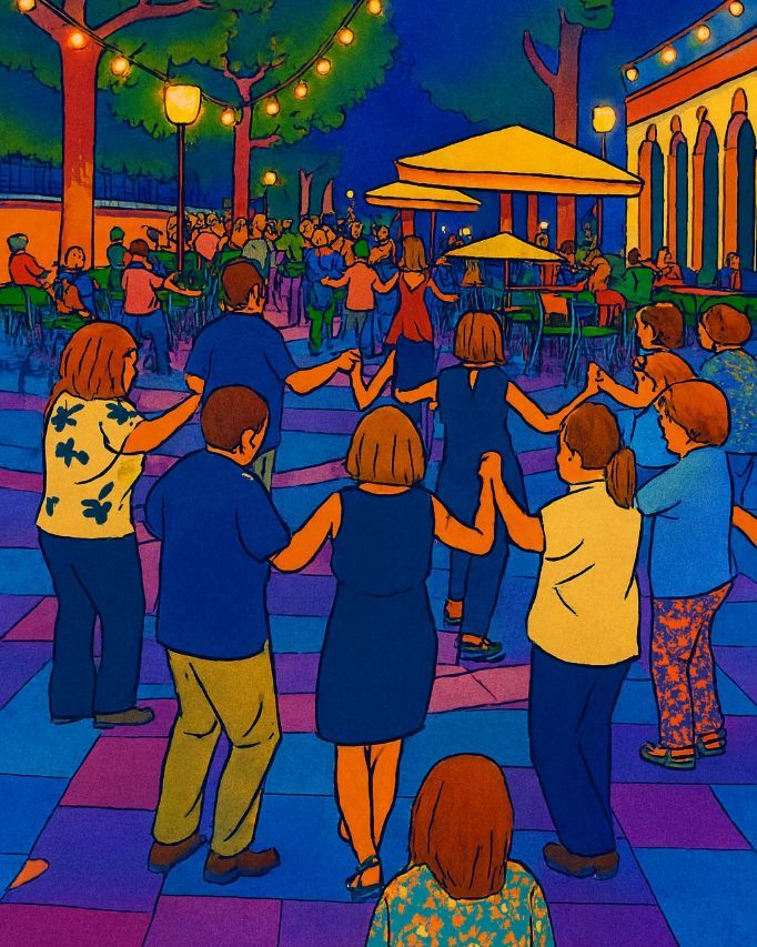 Estiu i sardanes a la fresca... dibuix inspirat en la passada ballada de Santa Anna. #puntmanresa #sardanes