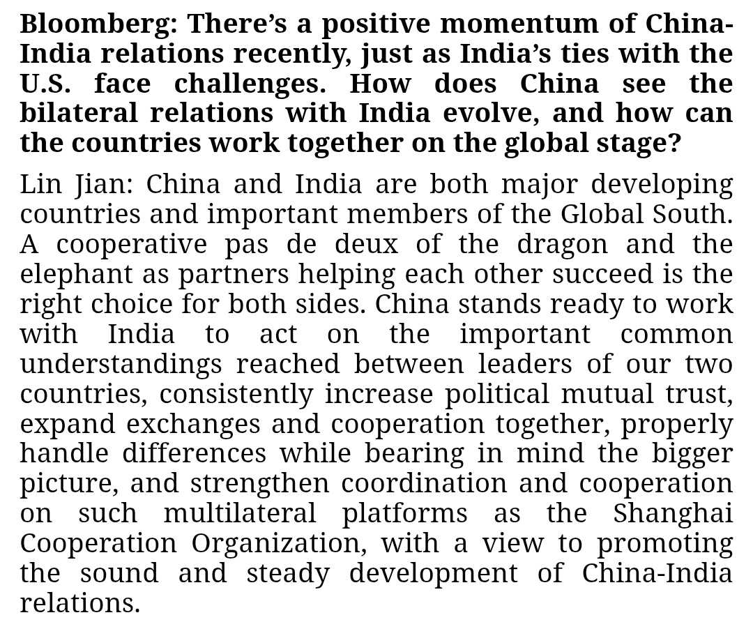 China stands ready to work with India to act on the important common understandings reached between leaders of our two countries: China
