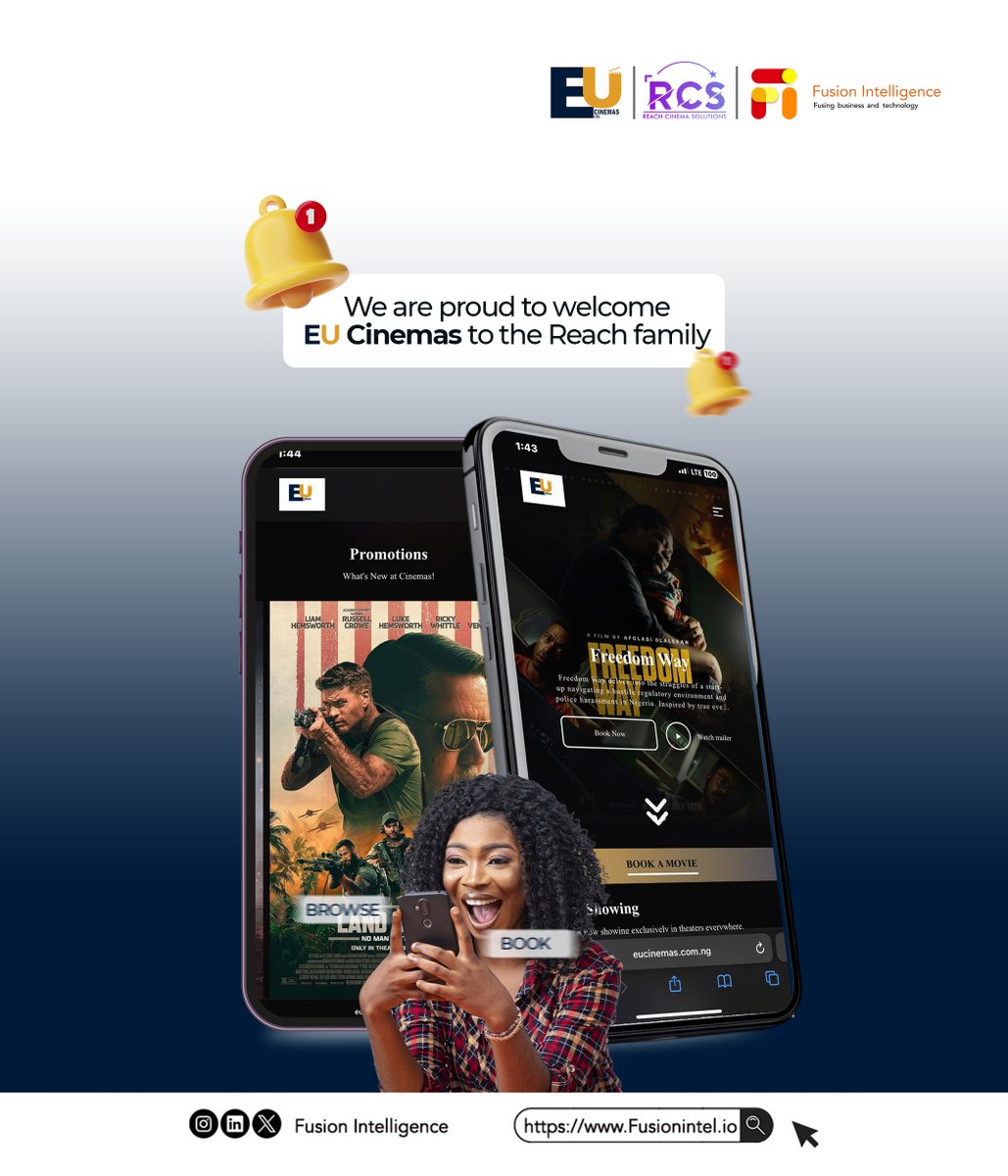 EU Cinemas in Nasarawa is now live with Reach 🎬From operations to booking, everything’s better with their new site
#EUCinemas #Reach #FusionIntelligence