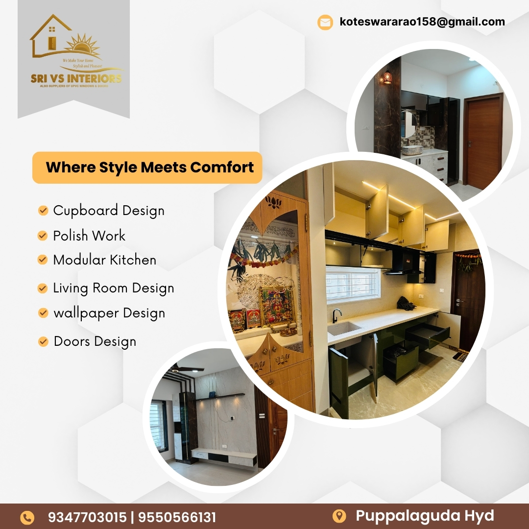 interiors_vs's tweet image. Transform your space with Our Sri VS Interiors – Where style meets comfort

From stunning modular kitchens to elegant living rooms, cupboards, wallpapers &amp;amp; doors, we bring your dream interiors to life

#SriVSInteriors #HomeDesign #LuxuryLiving  #Puppalaguda #manikonda #HYD.