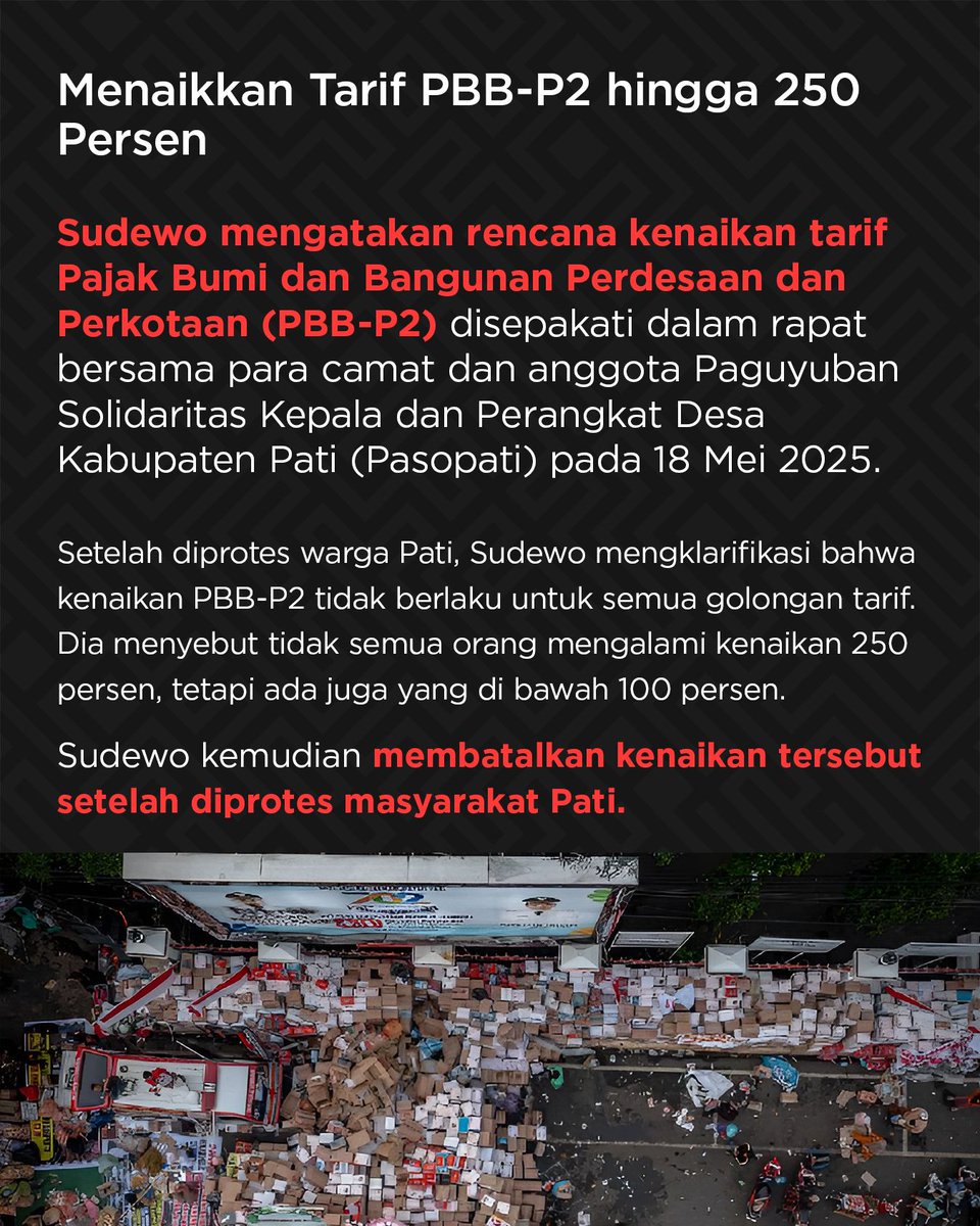 kanalsa_id's tweet photo. Ribuan warga yang tergabung dalam Aliansi Masyarakat Pati Bersatu memadati depan Kantor Bupati Pati, Rabu (13/8). Mereka menuntut klarifikasi atas sejumlah kebijakan Bupati Sudewo yang dianggap merugikan rakyat. Berikut daftar kebijakan kontroversial yang memicu aksi besar ini. https://t.co/AsHwzCzrq3
