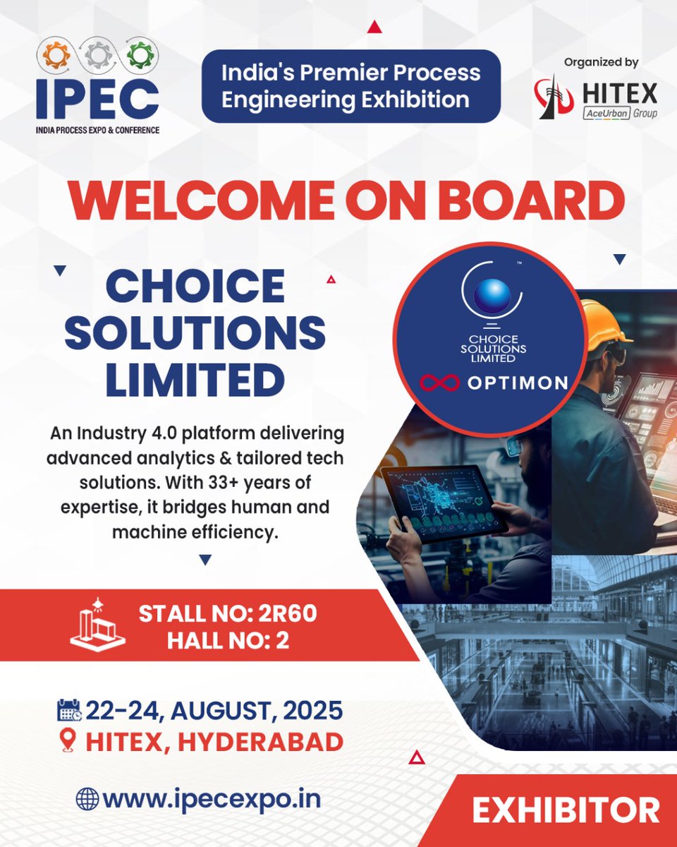 IPEC_EXPO's tweet image. We are delighted to welcome Choice Solutions Limited  onboard as an esteemed Exhibitor at IPEC 2025.

#IPEC2025 #Ipec #processengineering #businessexpo #networkingevent #tradefair #futureofindustry #b2bexpo #industryexperts #expo #businessconnections #expo2025