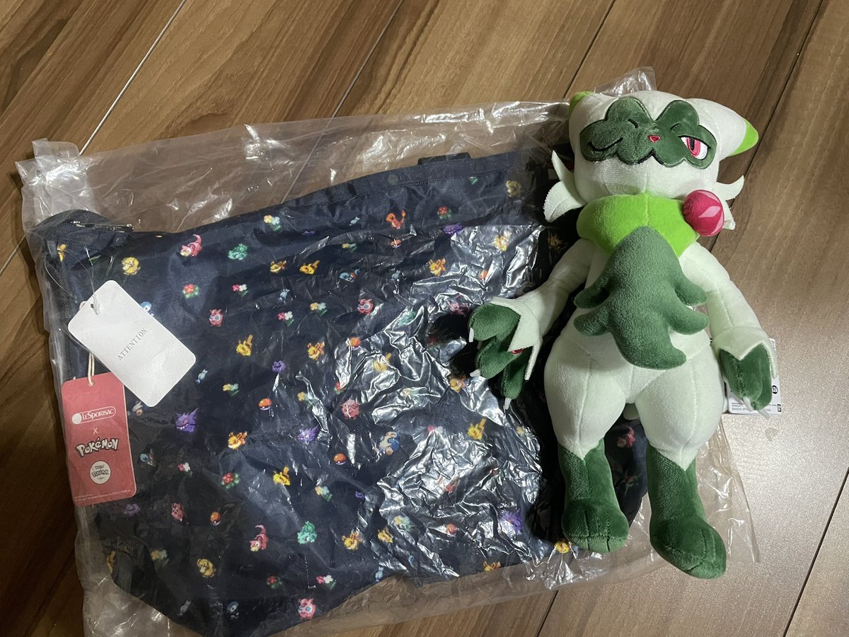 次女のプレゼントはニャローテのぬいぐるみとポケモン柄のLeSportsacです。