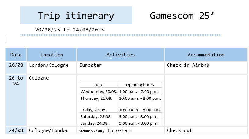 Reyiell's tweet photo. Rey going to her first @gamescom : I will take it easy ❤️
Rey has now a trip itinerary, spreadsheets, bookings, lists & colour codings 🤣.
#Gamescom2025 #gamescombound #Gamescom https://t.co/6ude8baifB