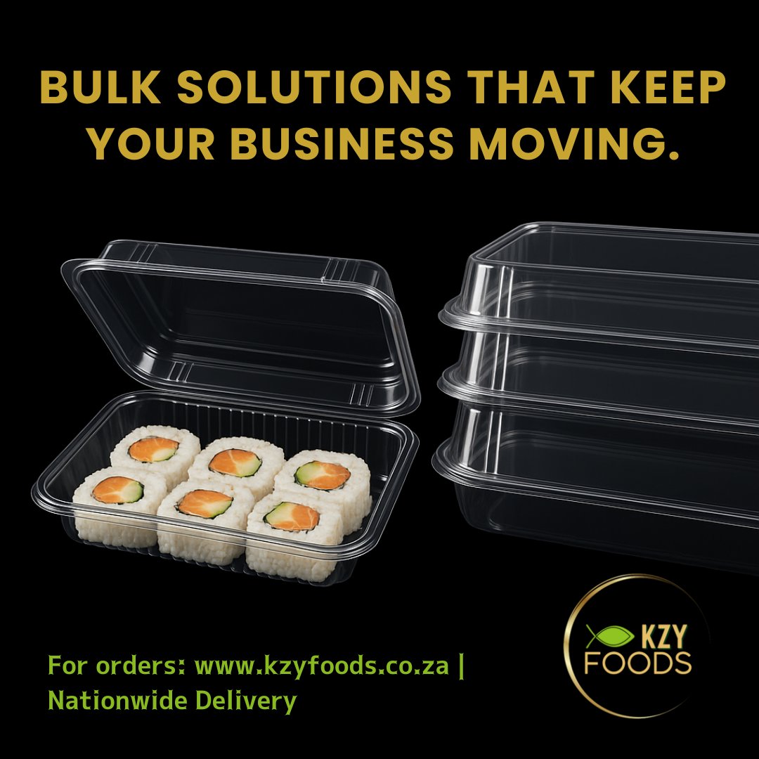 Bulk Solutions for Fresh Food Success
High-volume sushi, deli &amp; seafood ops need packaging that works hard.
✅ Crystal-clear freshness
✅ Durable &amp; food-safe
✅ Various sizes

Nationwide delivery. kzyfoods.co.za
#KZYFoods #SushiPackaging #WholesalePackaging #Packaging
