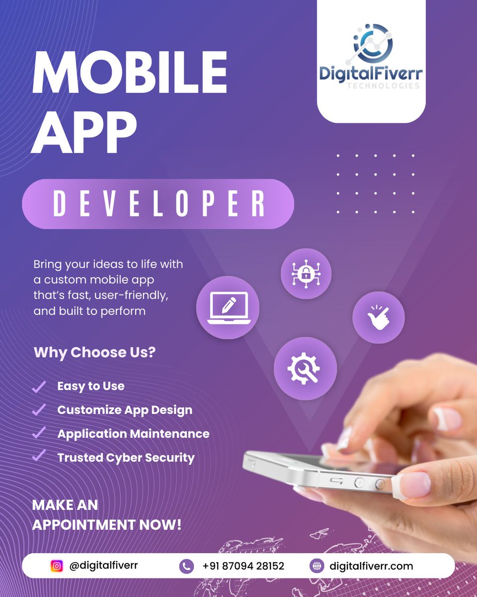 DigitalFiverr2's tweet photo. 📱 Got an app idea? We’ll turn it into reality!
From Android to iOS, DigitalFiverr Technologies builds fast, sleek &amp; user-friendly apps. 🚀

📞 +91 87094 28152

#MobileAppDevelopment #Android #iOS #DigitalFiverr https://t.co/UmvTx05TIk