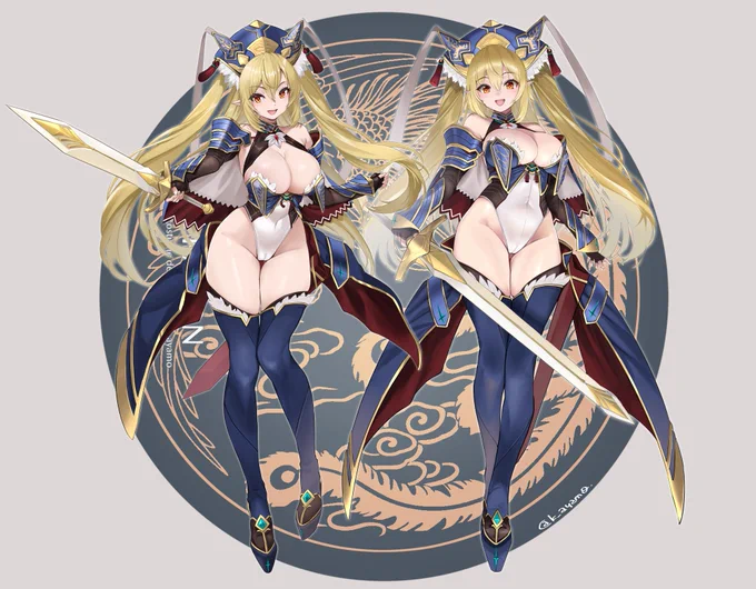 おskebにてカノン()さんからのご依頼で、以前デザインさせて頂いた大戦風コスカノンちゃんをアクスタ用に描かせて頂きました。 2つラフ切ったら決めきれず両方描くことに…背景は台座です。アクスタの見栄えと今の好みでちょっとデザイン変更したり リクエストありがとうございました!